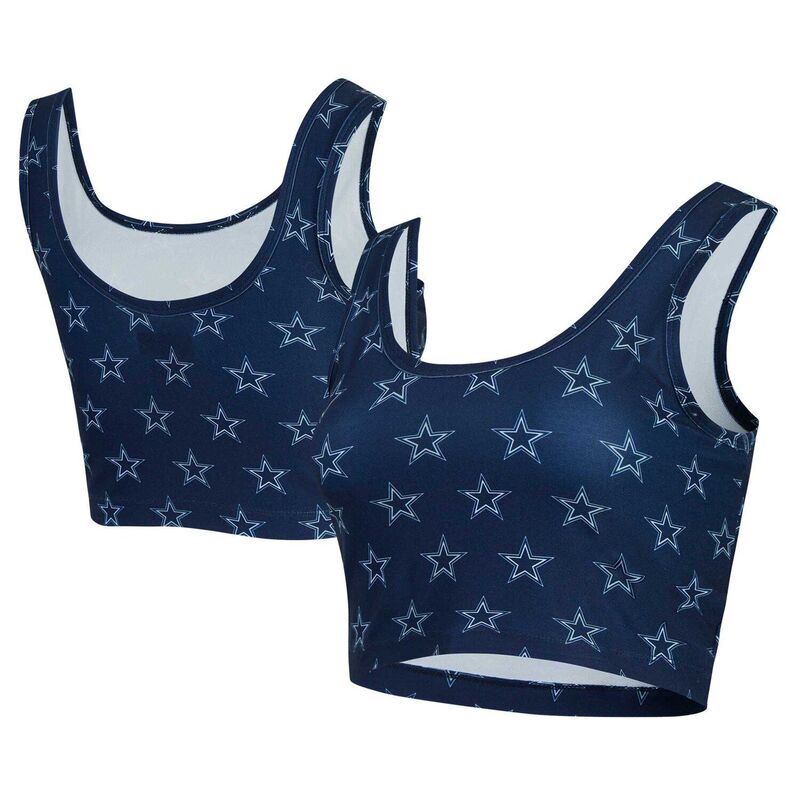 楽天ReVida 楽天市場店【送料無料】 アンブランデッド レディース ブラジャー アンダーウェア Women's Concepts Sport Navy Dallas Cowboys Record Allover Print Bralette Cow Navy