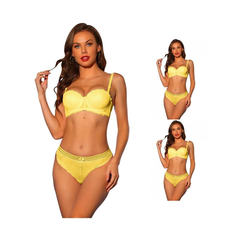 【送料無料】 アレグラ ケー レディース ブラジャー アンダーウェア 3 Packs Women's Lace Balconette Bra And Panty Sets Underwire Bras Padded Two Piece Lingerie Yellow