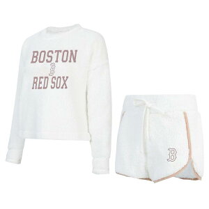 【送料無料】 アンブランデッド レディース ナイトウェア アンダーウェア Women's Concepts Sport White Boston Red Sox Painter Sherpa Long Sleeve T-Shirt & Short Set Rsx White
