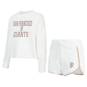 【送料無料】 アンブランデッド レディース ナイトウェア アンダーウェア Women's Concepts Sport White San Francisco Giants Painter Sherpa Long Sleeve T-Shirt & Short Set Gnt White