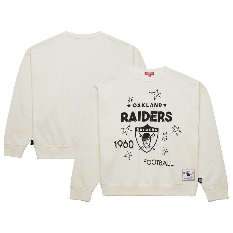 【送料無料】 ミッチェル&ネス レディース Tシャツ トップス Women's Mitchell & Ness Cream Oakland Raiders Throwback Logo 3.0 Pullover Sweatshirt Oak Beige