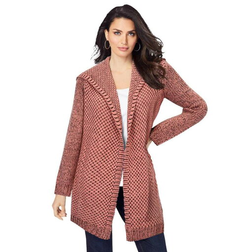 【送料無料】 ロアマンズ レディース ニット・セーター アウター Roaman's Women's Plus Size Marled Open Cardigan Desert Rose Chocolate 【送料無料】 ロアマンズ レディース ニット・セーター アウター Roaman's Women's Plus Size Marled Open Cardigan Desert Rose Chocolate