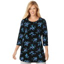 【送料無料】 ウーマン ウィズイン レディース Tシャツ トップス Woman Within Women's Plus Size Perfect Printed Three-Quarter-Sleeve Scoopneck Tunic Blue Rose Ditsy