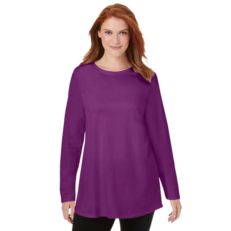 【送料無料】 ウーマン ウィズイン レディース Tシャツ トップス Woman Within Women's Plus Size Perfect Long-Sleeve Crewneck Tunic Plum Purple