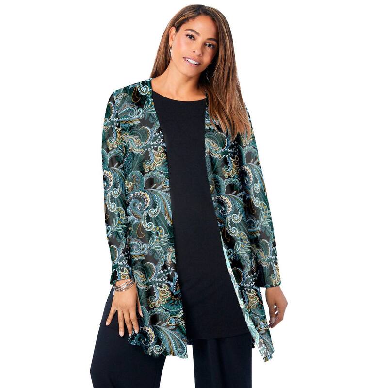 【送料無料】 ジェシカロンドン レディース ニット・セーター アウター Jessica London Women's Plus Size Everyday Stretch Knit Open Front Cardigan Frost Teal Paisley(4)