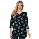 【送料無料】 ウーマン ウィズイン レディース Tシャツ トップス Woman Within Women's Plus Size Perfect Printed Three-Quarter-Sleeve V-Neck Tunic Blue Rose Ditsy
