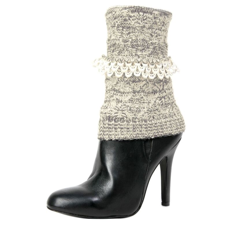 ̵ ⥤ ǥ   Icing Crochet Trim Knit Boot Topper Lt Gra...