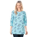 【送料無料】 ウーマン ウィズイン レディース Tシャツ トップス Woman Within Women's Plus Size Perfect Printed Long-Sleeve Crewneck Tee Seamist Blue Ditsy