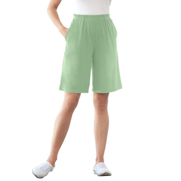 ReVida 楽天市場店の【送料無料】 ウーマン ウィズイン レディース ハーフパンツ・ショーツ ボトムス Woman Within Women's Plus Size 7-day Knit Short Sage|詳細画像