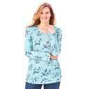 【送料無料】 ウーマン ウィズイン レディース Tシャツ トップス Woman Within Women's Plus Size Perfect Printed Long-Sleeve V-Neck Tee Seamist Blue Ditsy