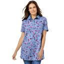 【送料無料】 ウーマン ウィズイン レディース Tシャツ トップス Woman Within Women's Plus Size Perfect Printed Short-sleeve Polo Shirt French Blue Pretty