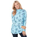 【送料無料】 ウーマン ウィズイン レディース Tシャツ トップス Woman Within Women's Plus Size Perfect Printed Long-Sleeve Mockneck Tee Seamist Blue Ditsy