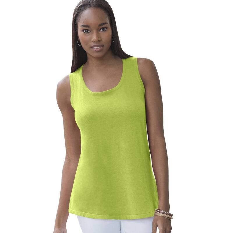 【送料無料】 ジェシカロンドン レディース Tシャツ トップス Jessica London Women's Plus Size Scoop-Neck Sweater Tank Dark Lime