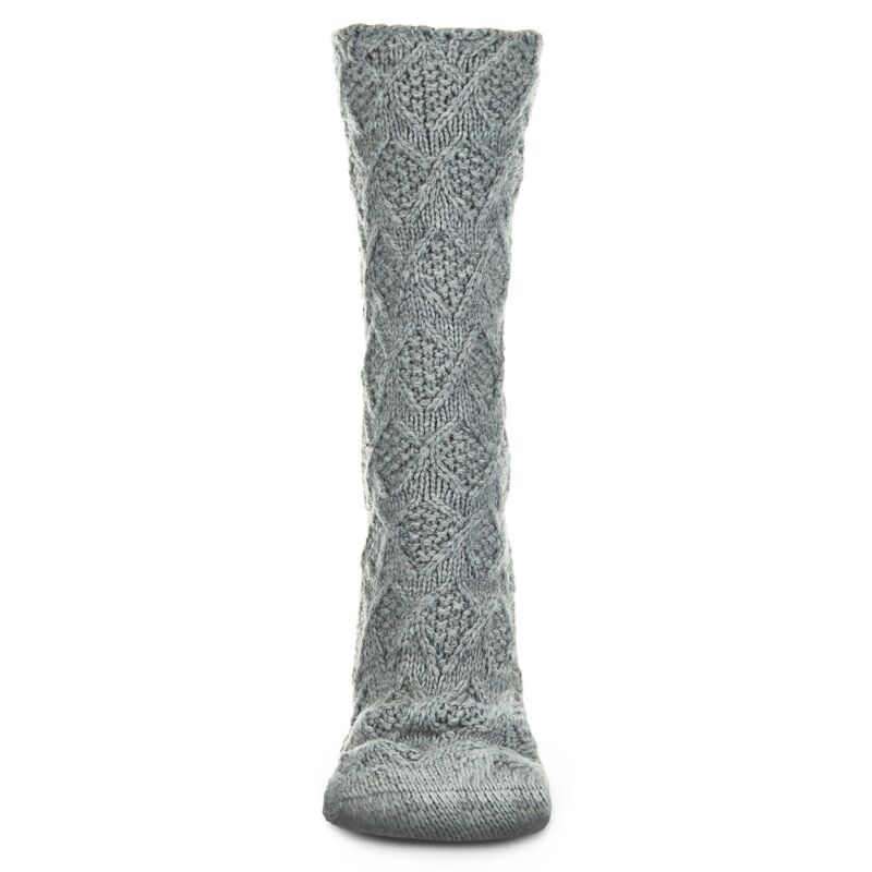 ̵ ⥤ ǥ   Weaved Flower Chunky Knit Crew Sock Lt Gra...