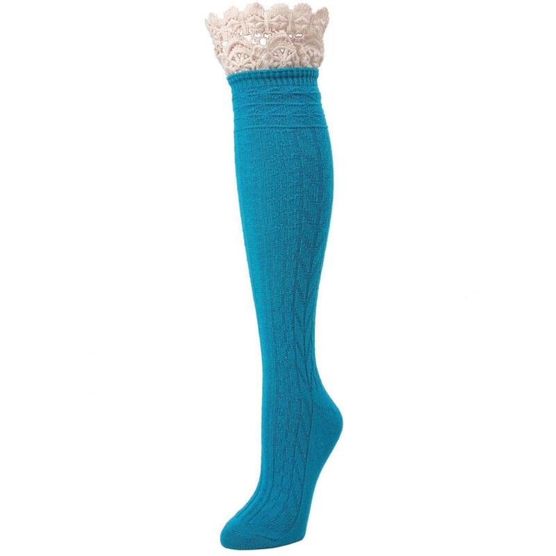 【送料無料】 メモイ レディース 靴下 アンダーウェア Serenity Cable & Lace Knee High Cotton Blend Socks Ocean Depths