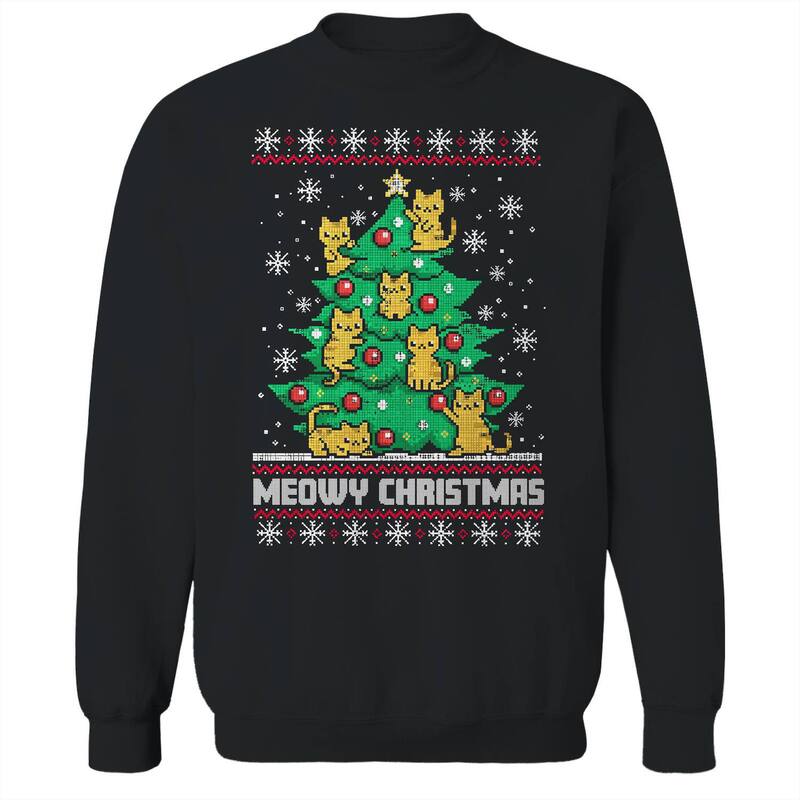 楽天ReVida 楽天市場店【送料無料】 ライセンス キャラクター メンズ Tシャツ トップス Men's Meowy Tree Christmas Sweater Graphic Sweatshirt Black