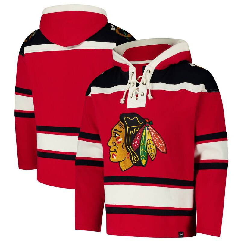 【送料無料】 フォーティセブンブランド メンズ Tシャツ トップス Men's '47 Red Chicago Blackhawks Superior Lacer Pullover Hoodie Hwk Red