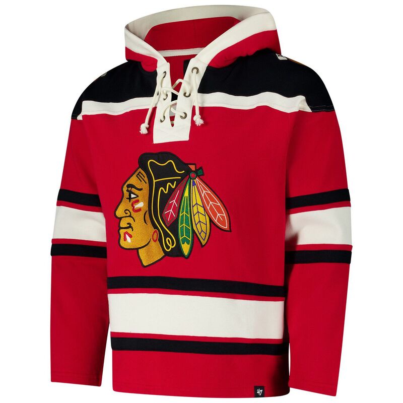 【送料無料】 フォーティセブンブランド メンズ Tシャツ トップス Men's '47 Red Chicago Blackhawks Superior Lacer Pullover Hoodie Hwk Red