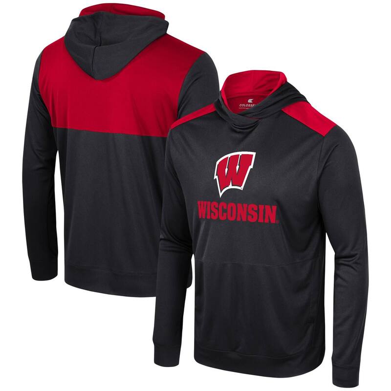 【送料無料】 コロシアム メンズ Tシャツ トップス Men's Colosseum Black Wisconsin Badgers Warm Up Long Sleeve Hoodie T-Shirt Wis Black