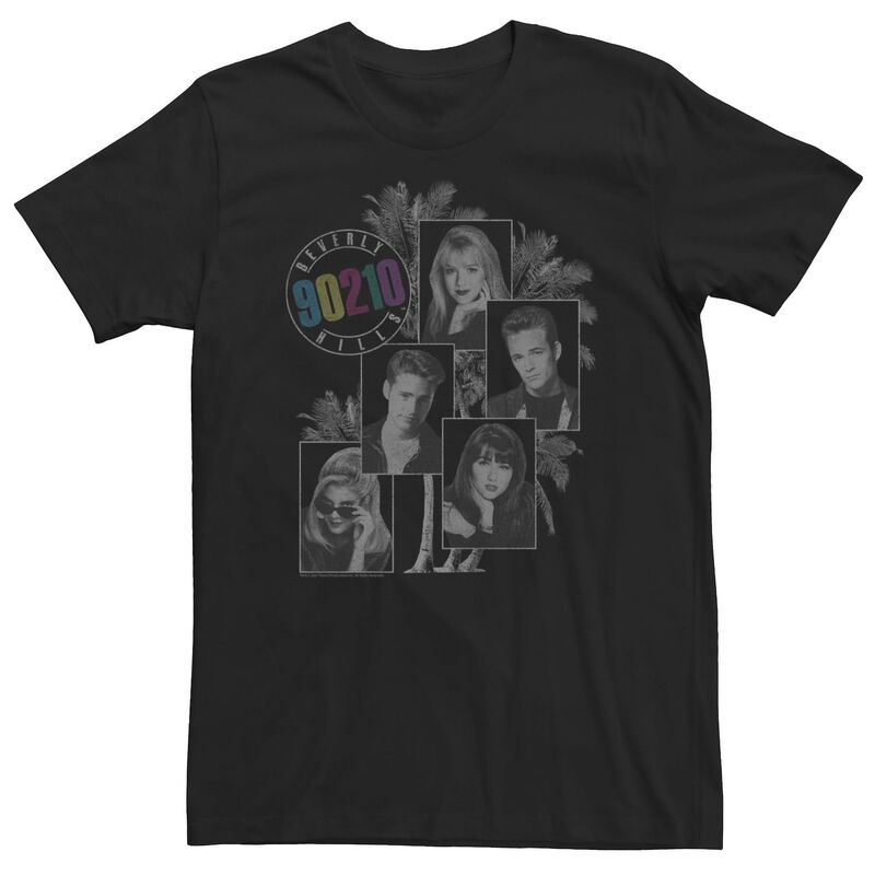 【送料無料】 ライセンス キャラクター メンズ Tシャツ トップス Big & Tall Beverly Hills 90210 Group Shot Class Photos Collage Tee Black