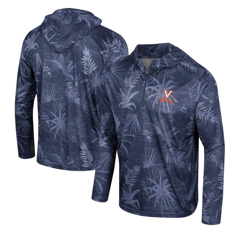 【送料無料】 コロシアム メンズ Tシャツ トップス Men's Colosseum Navy Virginia Cavaliers Palms Printed Lightweight Quarter-Zip Hooded Top Uva Navy