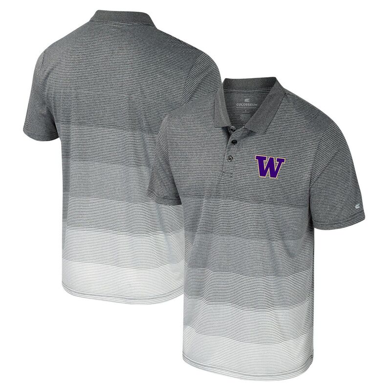 【送料無料】 コロシアム メンズ Tシャツ トップス Men's Colosseum Gray Washington Huskies Striped Mesh Polo Wsh Grey