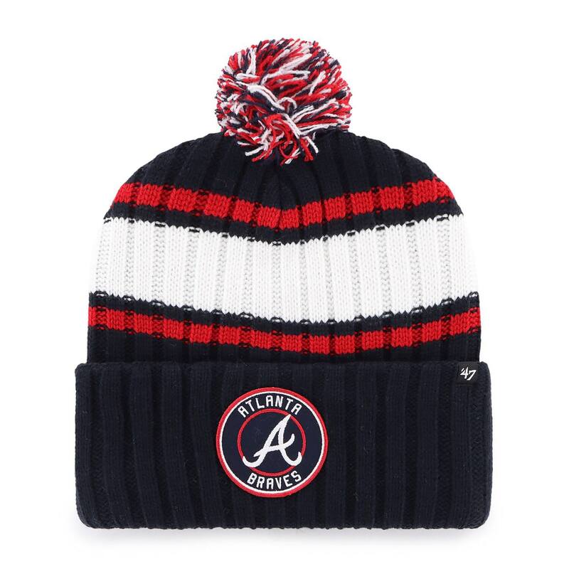 【送料無料】 フォーティセブンブランド メンズ 帽子 アクセサリー Men's '47 Navy Atlanta Braves Plateau Cuffed Knit Hat with Pom Brv Navy