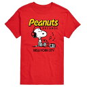 【送料無料】 ライセンス キャラクター メンズ Tシャツ トップス Men's Peanuts Records Snoopy Headphones Graphic Tee Red