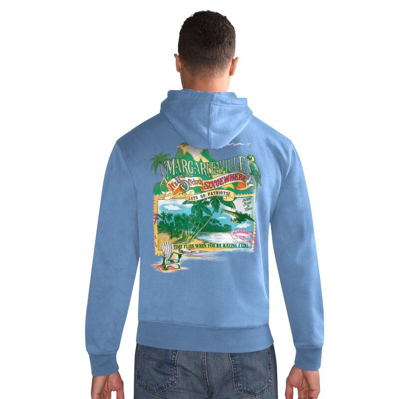【送料無料】 マルガリータビル メンズ Tシャツ トップス Men's Margaritaville Blue New England Patriots Time Flies Garment Dyed Pullover Hoodie Pat Blue