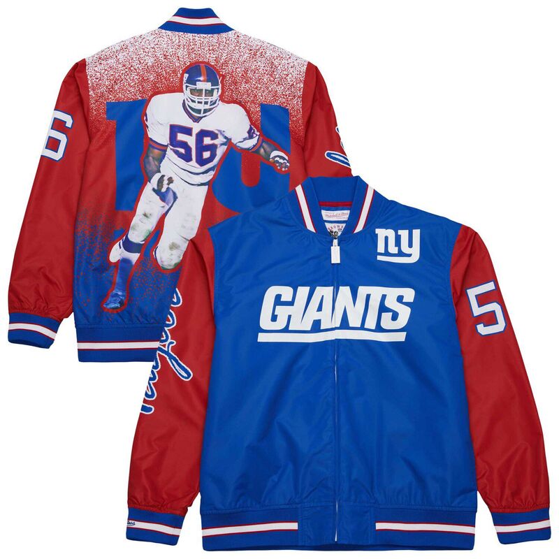 【送料無料】 ミッチェル&ネス メンズ ジャケット・ブルゾン アウター Men's Mitchell & Ness Lawrence Taylor Royal New York Giants Retired Player Graphic Full-Snap Satin Jacket Gia Blue