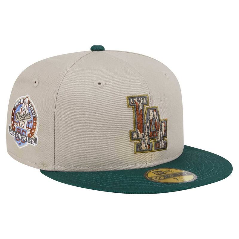 【送料無料】 ニューエラ メンズ 帽子 アクセサリー Men's New Era Natural/Hunter Green Los Angeles Dodgers Lifestyle Tree Bark Fill 59FIFTY Fitted Hat Lad Beige