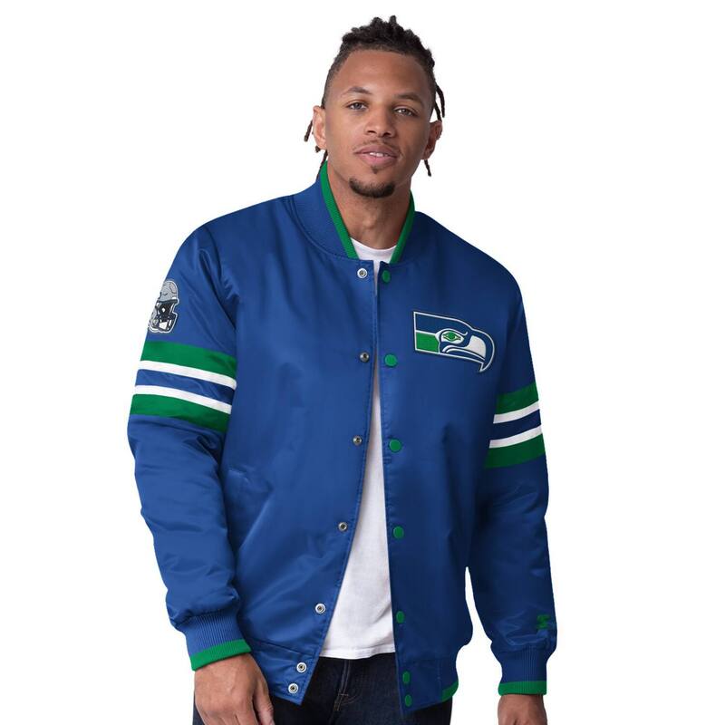 【送料無料】 スターター メンズ ジャケット・ブルゾン アウター Men's Starter Royal Seattle Seahawks Vintage Logo Scout I Full-Snap Varsity Jacket Sea Blue