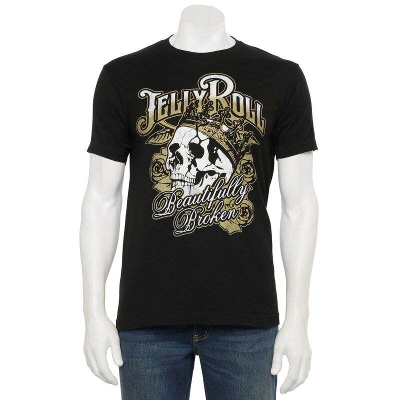 アニメキャラクター メンズ トップス Tシャツ グラフィック Licensed Character Men's Jelly Roll "Beautifully Broken" Skull and Flowers Graphic Tee Black ブラック