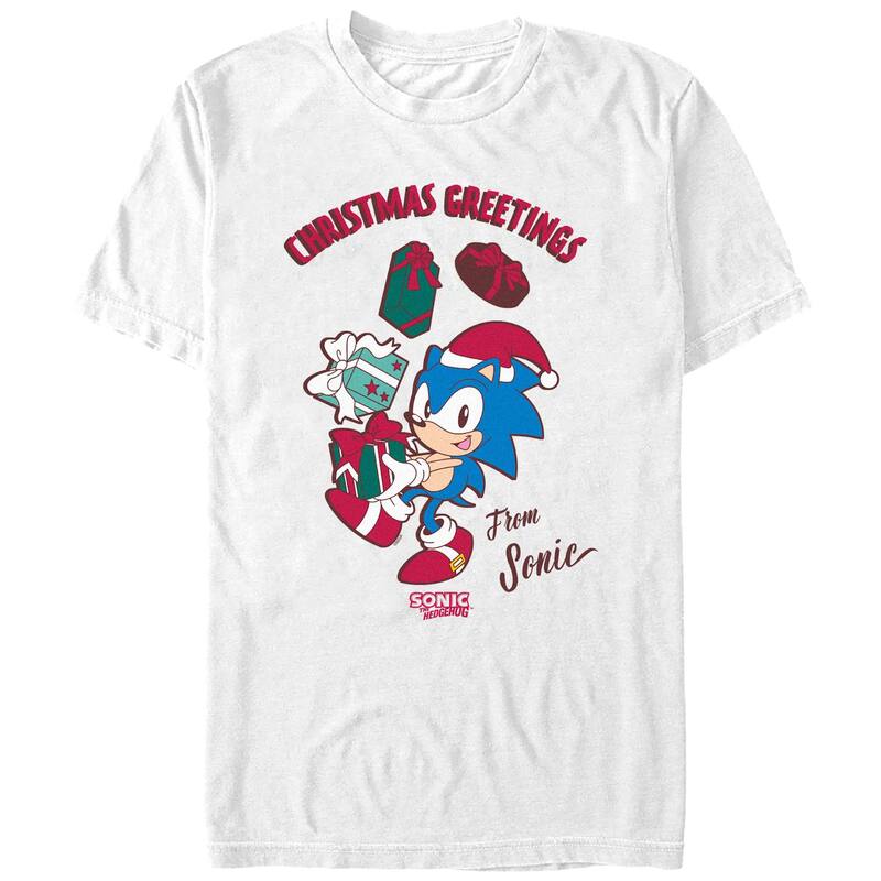 楽天ReVida 楽天市場店【送料無料】 ライセンス キャラクター メンズ Tシャツ トップス Men's Sonic The Hedgehog Christmas Greetings Graphic Tee White