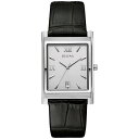 【送料無料】 ブロバ メンズ 腕時計 アクセサリー Bulova Men's Stainless Steel Rectangular Black Leather Strap Watch - 96B107 Black