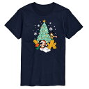 【送料無料】 ディズニー メンズ Tシャツ トップス Disney's Mickey Mouse & Pluto Big & Tall Christmas Tree Graphic Tee Navy