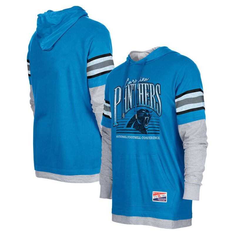 【送料無料】 ニューエラ メンズ Tシャツ トップス Men's New Era Blue Carolina Panthers Twofer Long Sleeve Hooded T-Shirt Pth Blue