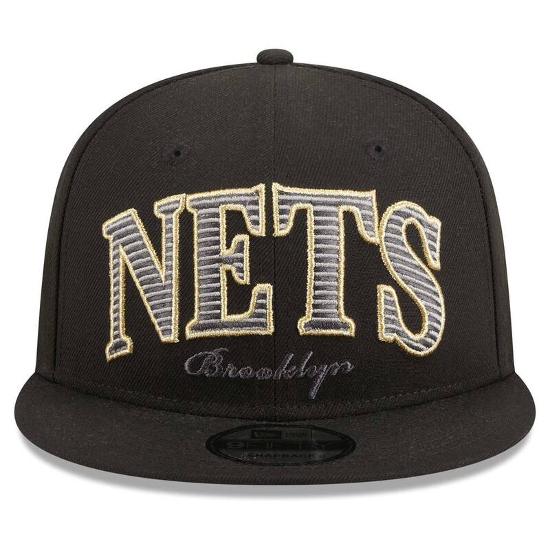 【送料無料】 ニューエラ メンズ 帽子 アクセサリー Men's New Era Black Brooklyn Nets Golden Tall Text 9FIFTY Snapback Hat Net Black