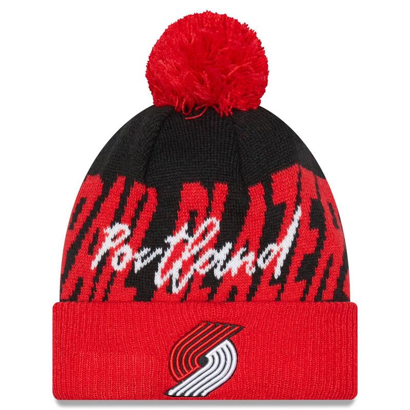 【送料無料】 ニューエラ メンズ 帽子 アクセサリー Men's New Era Black/Red Portland Trail Blazers Confident Cuffed Knit Hat with Pom Trb Black