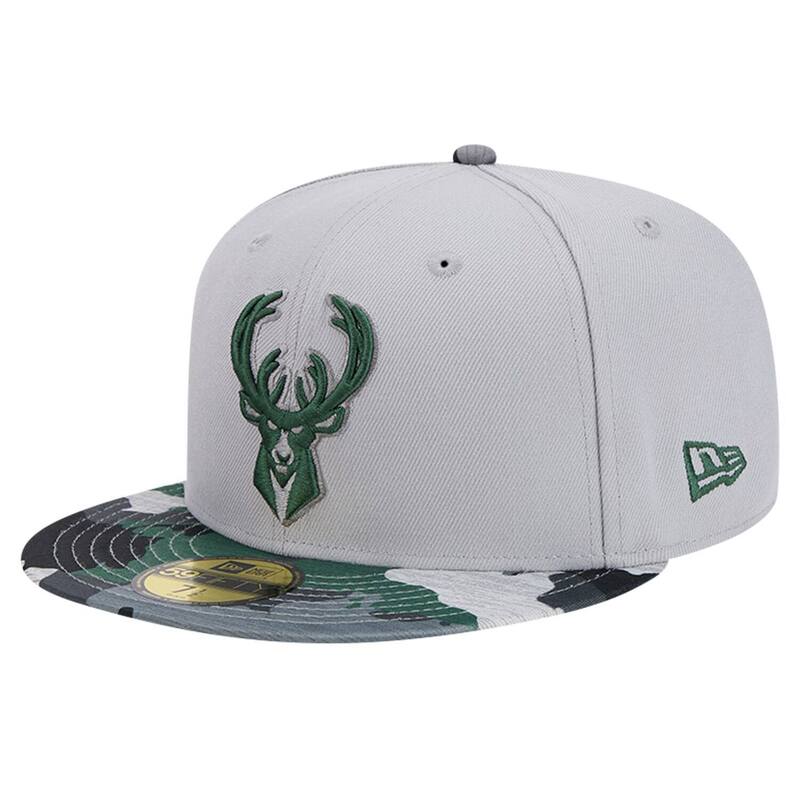 【送料無料】 ニューエラ メンズ 帽子 アクセサリー Men's New Era Gray Milwaukee Bucks Active Color Camo Visor 59FIFTY Fitted Hat Buk Grey