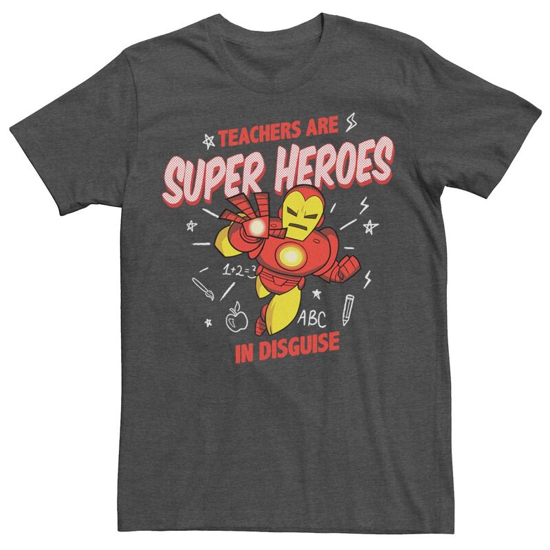 【送料無料】 ライセンス キャラクター メンズ Tシャツ トップス Men's Marvel Iron Man Teacher Are Super Heroes Tee Charcoal Heather