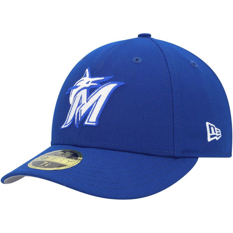 【送料無料】 ニューエラ メンズ 帽子 アクセサリー Men's New Era Royal Miami Marlins White LogoLow Profile 59FIFTY Fitted Hat Mrl Blue