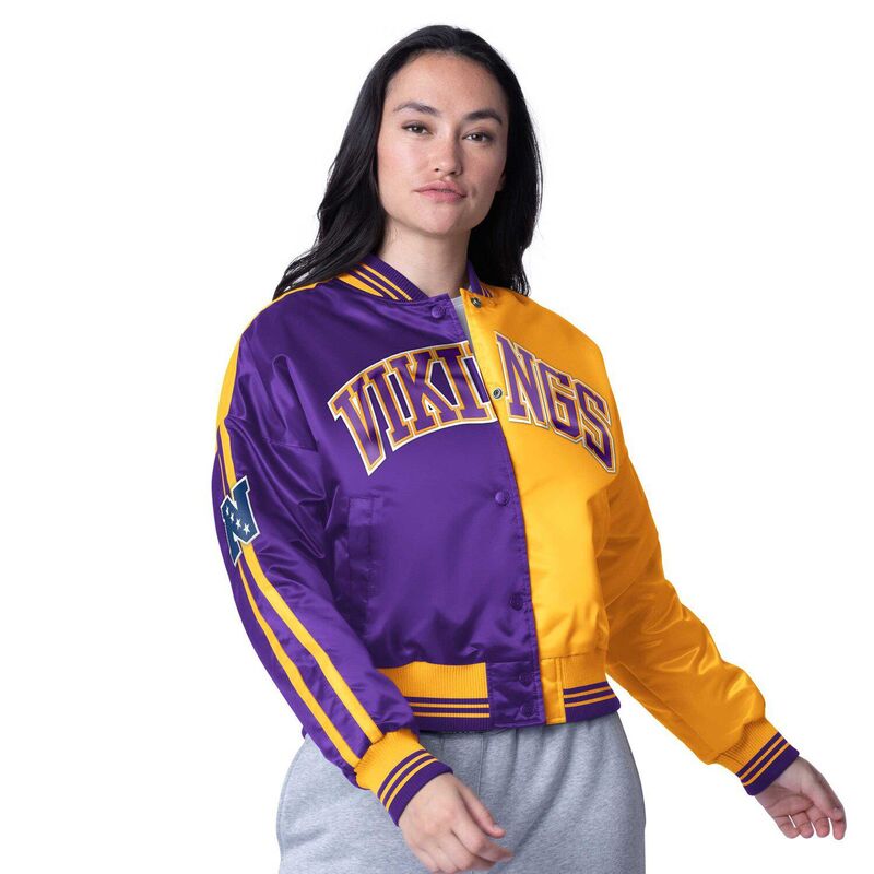 【送料無料】 スターター レディース ジャケット・ブルゾン アウター Women's Starter Purple/Gold Minnesota Vikings Zone Blitz Cropped Full-Snap Satin Jacket Mvk Purple