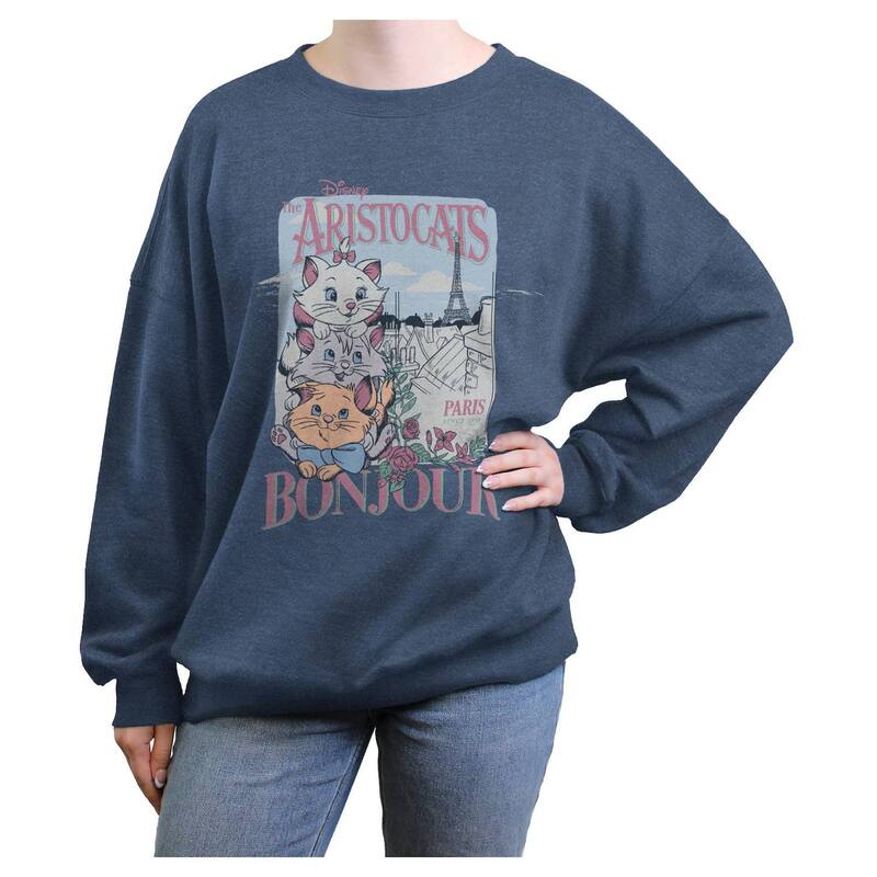 【送料無料】 ディズニー レディース Tシャツ トップス Disney's The Aristocats Bonjour Paris Juniors' Oversized Graphic Pullover Blue Heather
