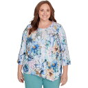 【送料無料】 アルフレッド ダナー レディース Tシャツ トップス Plus Size Alfred Dunner Watercolor Floral Asymmetric Hem Top Multi Blue
