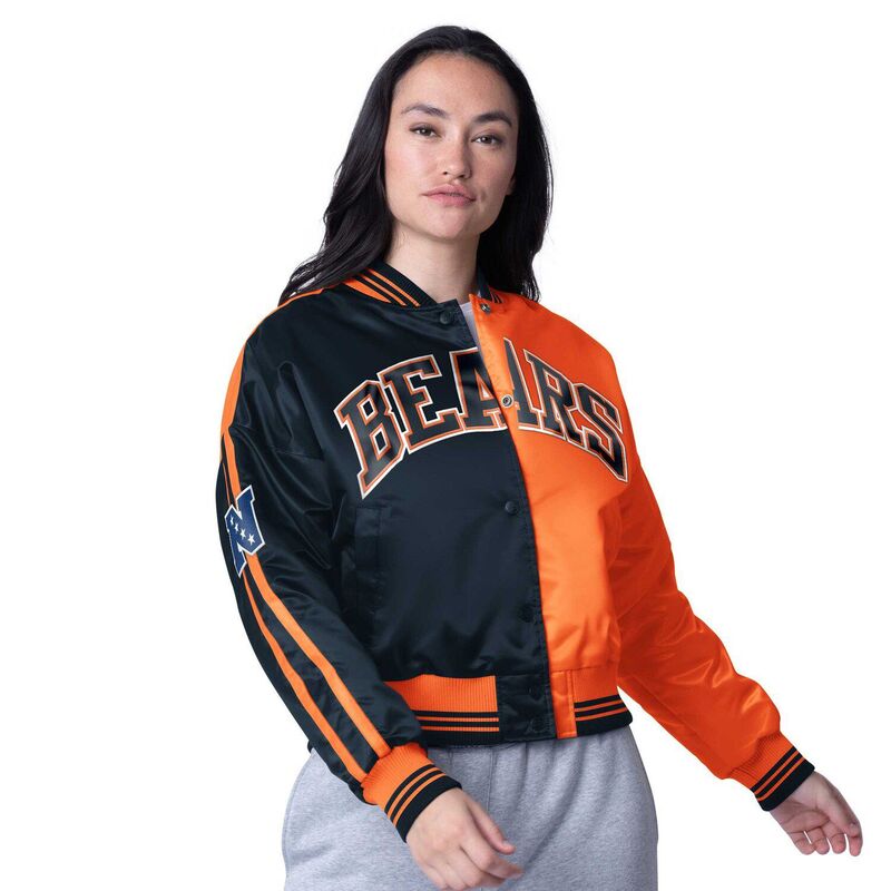 【送料無料】 スターター レディース ジャケット・ブルゾン アウター Women's Starter Navy/Orange Chicago Bears Zone Blitz Cropped Full-Snap Satin Jacket Brs Navy