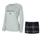 【送料無料】 アンブランデッド レディース ナイトウェア アンダーウェア Women's Concepts Sport Black/Gray Las Vegas Raiders Petition Raglan Long Sleeve T-Shirt and Shorts Set Lvr Black(4)