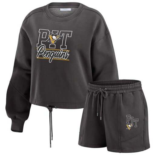 【送料無料】 ウェア バイ エリン アンドルーズ レディース ナイトウェア アンダーウェア Women's WEAR by Erin Andrews Black Pittsburgh Penguins Washed Fleece Sweatshirt & Shorts Lounge Set Png Black 【送料無料】 ウェア バイ エリン アンドルーズ レディース ナイトウェア アンダーウェア Women's WEAR by Erin Andrews Black Pittsburgh Penguins Washed Fleece Sweatshirt & Shorts Lounge Set Png Black