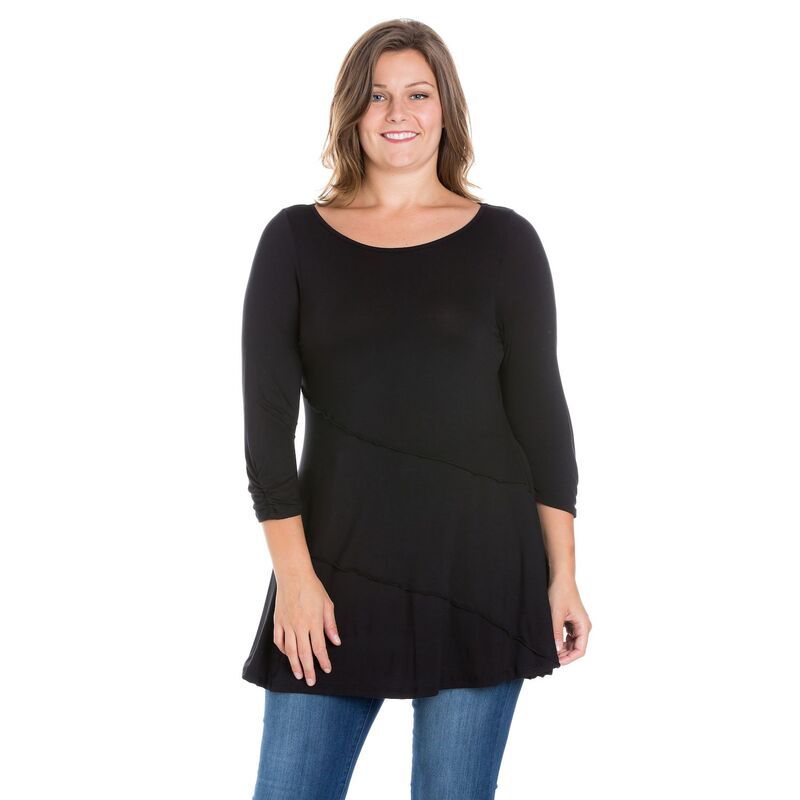 【送料無料】 24セブンコンフォート レディース Tシャツ トップス Plus Size 24Seven Comfort Apparel Ruched Sleeve Tunic Top Black