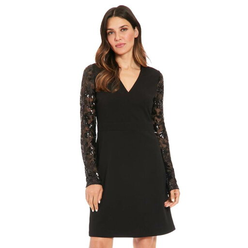 【送料無料】 ロンドンタイムス レディース ワンピース トップス Women's London Times Long Sequin Sleeve V-Neck A-Line Dress Black 【送料無料】 ロンドンタイムス レディース ワンピース トップス Women's London Times Long Sequin Sleeve V-Neck A-Line Dress Black